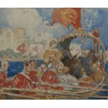 Sir Frank Brangwyn (1867 - 1956) A Royal Barge on the Thames Watercolour, 10.7 x 12.