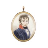 BOND Miniature Portrait of a young man in Hussar uniform Oval, 6 x 5cm Inscribed verso