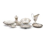 A MISCELLANEOUS COLLECTION OF SILVER AND SILVER PLATE including a pepper grinder,