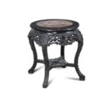 A CHINESE PADOUK AND ROUGE MARBLE JARDINIERE STAND, Late Qing Dynasty, of circular form,