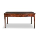 A GEORGE III INLAID MAHOGANY SERPENTINE FRONT SIDE TABLE the crossbanded top, above a broad