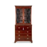 AN EARLY VICTORIAN MAHOGANY SECRETAIRE BUREAU BOOKCASE, C.1840 the rectangular top with