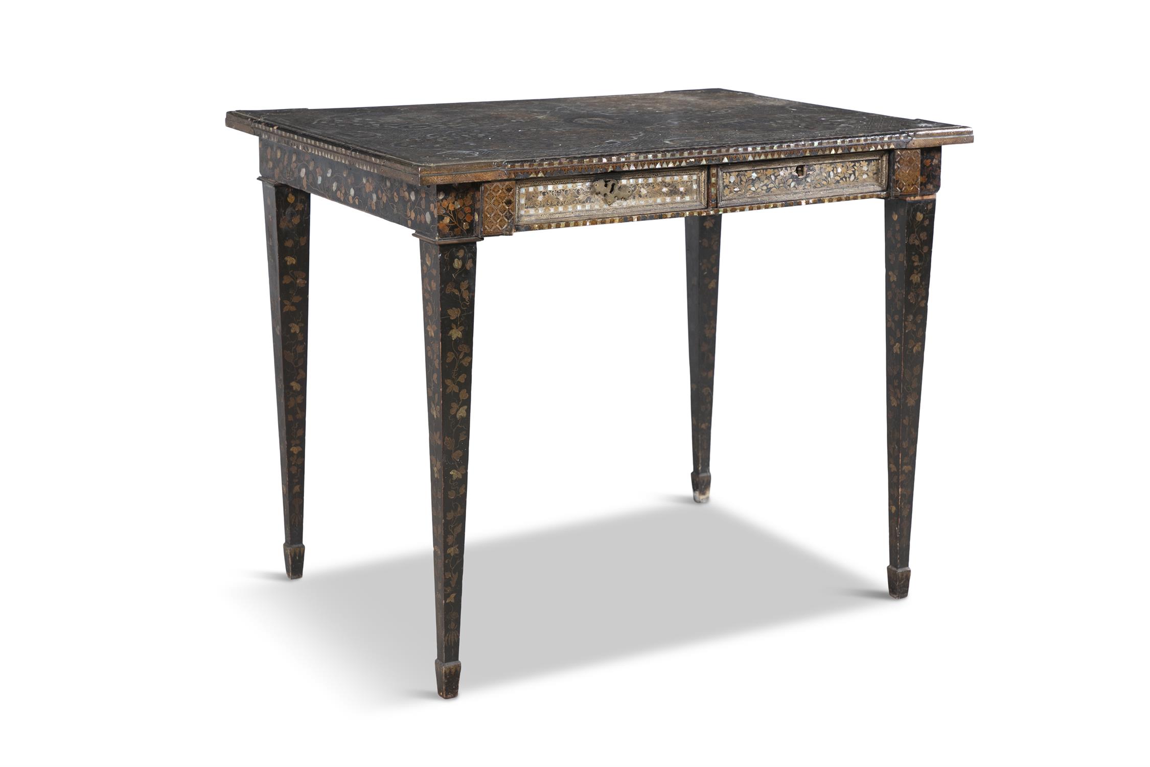 A CHINESE EXPORT GILT AND BLACK LACQUER TABLE, QING DYNASTY decorated all over with landscape