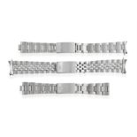 THREE STAINLESS STEEL BRACELETS FOR WATCHES two stainless steel bracelets signed Tudor and one