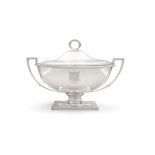 A GEORGE III SILVER SOUP TUREEN OF OVAL FORM London c.1802, mark of Robert Sharp, with domed lid,
