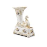 A VICTORIAN CHINA ANIMALISTIC CORNUCOPIA VASE the white ground decorated with polychrome floral