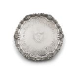 AN IRISH GEORGIAN SILVER SALVER probably of Charles Leslie (mark rubbed), raised shell and