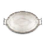 A LARGE SILVER TWO HANDLED SERVING TRAY Chester 1923, mark of Barker Brothers,