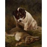 William Osborne RHA (1823-1901) Terrier with a Dead Hare Oil on canvas, 45 x 35cm (17¾ x 13¾") .