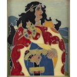 Marion King (1897-1963) Celtic Lady Reverse painted on glass and contained within a fretwork