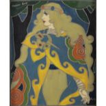 Marion King (1897-1963) Celtic Lady Reverse painted on glass and contained within a fretwork