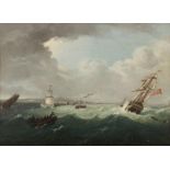 William Sadler II (1782-1839) Shipping off Poolbeg Lighthouse, Dublin Oil on panel,