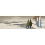 Markey Robinson (1918-1999) Three Figures in a Winter Landscape Gouache, 10 x 33cm (4 x 13")