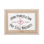 AN EARLY JOHN POWER & SONS LTD POT STILL WHISKEY ADVERTISEMENT SIGN, "John's Lane distillery".