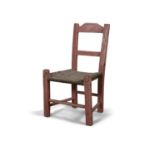 A 19TH CENTURY PAINTED PINE SÚGÁN CHAIR, the rail back above a woven seat on square supports and