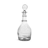 A FULL-SIZE BLOWN AND MOULDED OVOID SHAPED DECANTER c.1800, probably Penrose, with two double