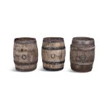 A COLLECTION OF THREE STAINED OAK 'GUINNESS' BARRELS, the plain panelled lid stamped ' Guinness
