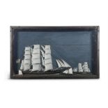 A 19TH CENTURY MARITIME DIORAMA, depicting a schooner and smaller vessels in a