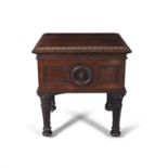 A LARGE WILLIAM IV LIDDED RECTANGULAR CELLARETTE, the top with egg and dart rim,