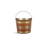 A GEORGE III MAHOGANY AND BRASS BOUND OYSTER BUCKET, of navette shape, with brass liner and