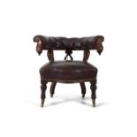 A REGENCY SCOOP BACK OFFICE CHAIR, the padded button back top rail supported by carved lyre