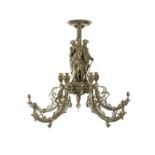 A 19TH CENTURY BRASS ORMOLU FIVE-BRANCH CEILING LIGHT, 19TH CENTURY, PROBABLY FRENCH the top