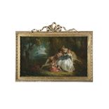 FOLLOWER OF WATTEAU Lovers and Attendants in Forest Landscape A pair, oils on canvas,