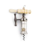 A VICTORIAN PATENT CORK SCREW, the plated cylinder applied with the Royal Coat of Arms,