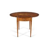 A GEORGE III SATINWOOD, ROSEWOOD BANDED AND MARQUETRY INLAID OVAL PEMBROKE TABLE,