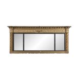 A GILTWOOD COMPARTMENTAL OVERMANTLE WALL MIRROR, of rectangular form, the three glass plates