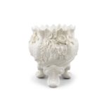 A LARGE SECOND PERIOD BELLEEK JARDINERE with applied flowers, shamrock and foliage,