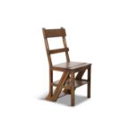 A 19TH CENTURY OAK METAMORPHIC CHAIR/STEPS, with simple open back, raised on square legs. 86.