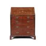 A GEORGE III MAHOGANY AND MARQUETRY INLAID SLOPEFRONT BUREAU, STAMPED J. DOOLEY & SONS,