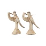 A NEAR PAIR OF HAN STYLE TERRACOTTA MINGQI MODELS OF LONG SLEEVED DANCERS CHINA,