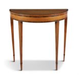 AN IRISH SYCAMORE AND ROSEWOOD BANDED SMALL D-SHAPED PIER TABLE, the plain apron bordered with