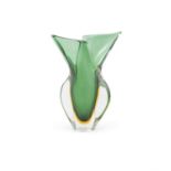 VASE A decorative green, yellow and clear glass vase. Italy. 30cm(h)