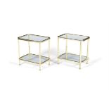 SIDE TABLES A pair of brass, two-tiered side tables with glass tops. Italy, c.1960. 49.5 x 34.