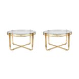 PAIR OF TABLES A pair of circular glass topped tables on gilt metal bases. 70 x 70 x 39cm(h)