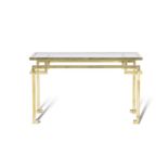 CONSOLE A gilt metal console table with glass top. Italy, c.1960. 120 x 35 x 72cm(h)