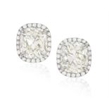 A PAIR OF DIAMOND EARSTUDS Each old cushion-shaped diamond weighing approximately 1.80ct,