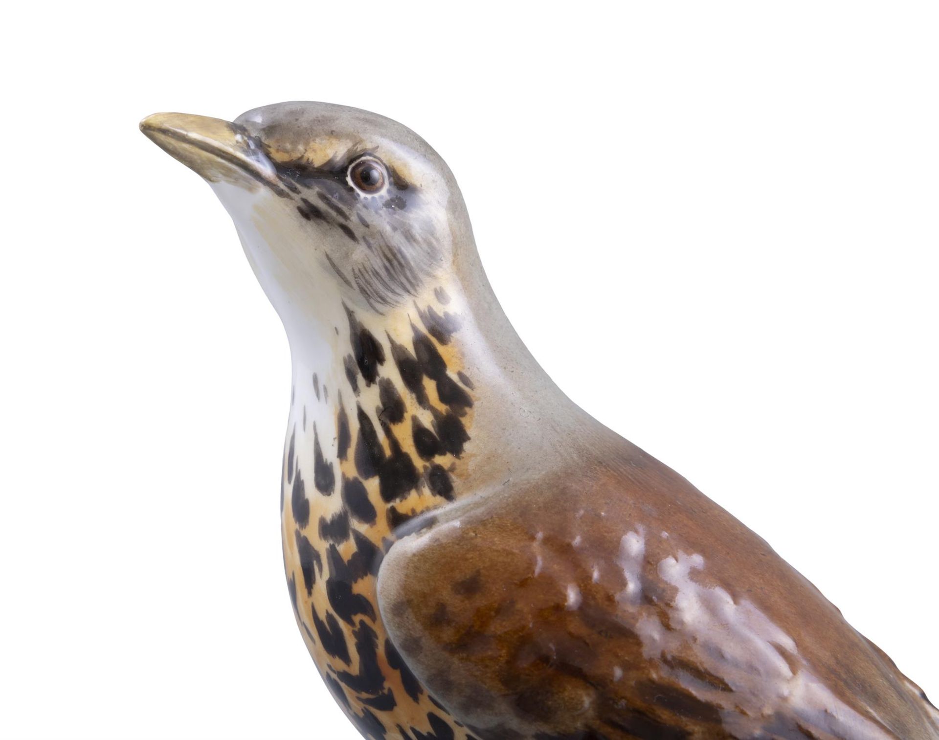 A 19TH CENTURY MEISSEN PAINTED PORCELAIN MODEL OF A THRUSH standing on a tree stump, - Image 4 of 5