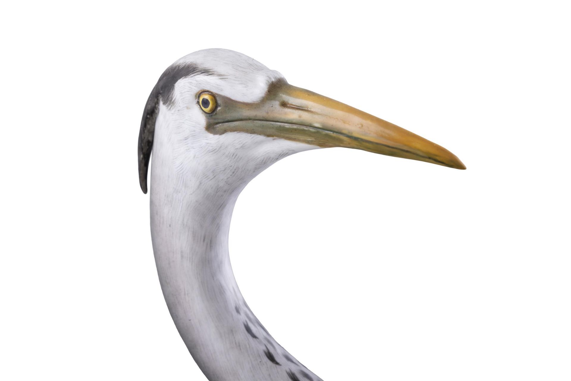 AN EXCEPTIONALLY LARGE 19TH CENTURY MEISSEN PAINTED PORCELAIN FIGURE OF A STANDING HERON IN - Image 4 of 6