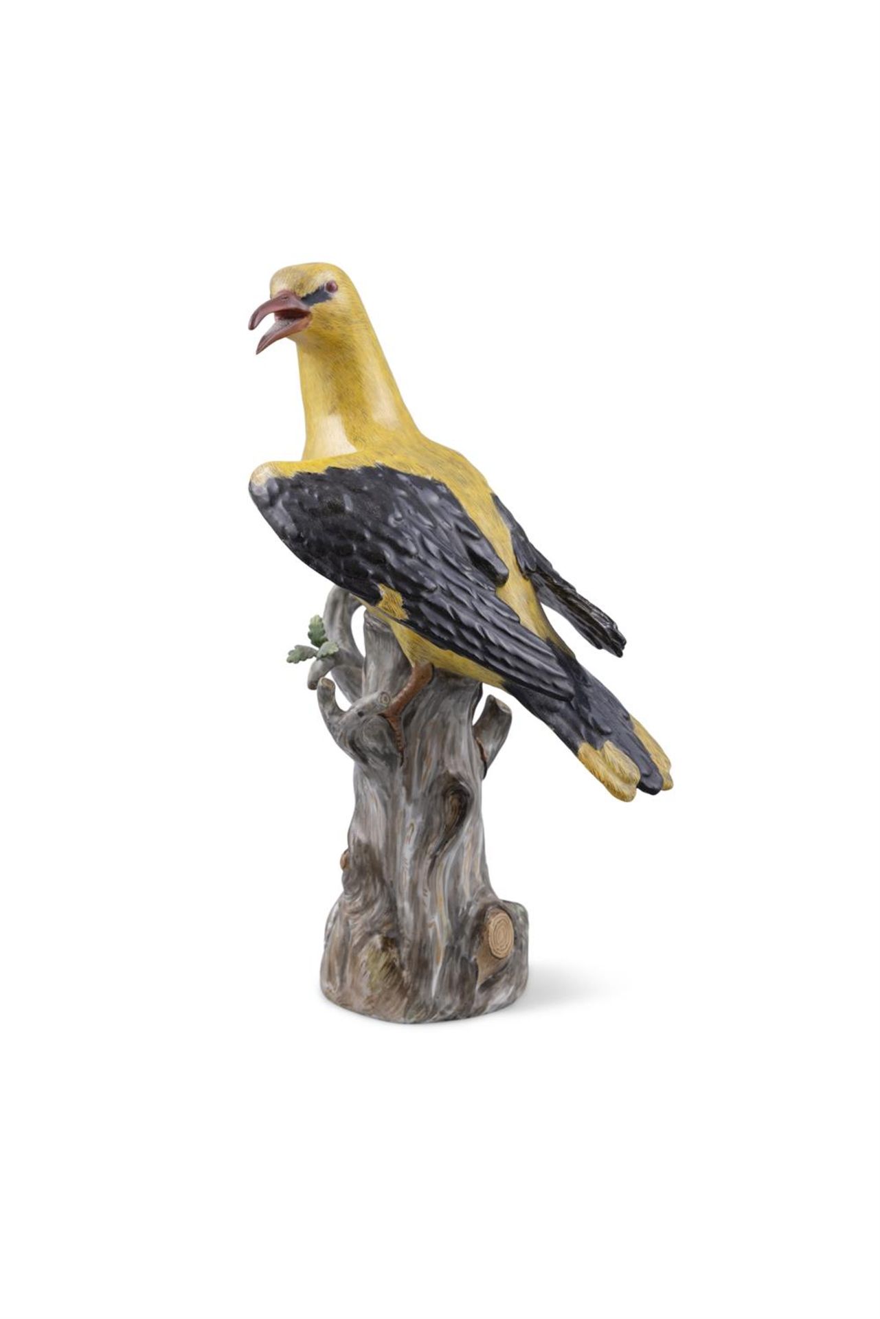 A 19TH CENTURY MEISSEN PAINTED PORCELAIN MODEL OF A GOLDEN ORIOLE, standing on a tree trunk with - Image 2 of 4