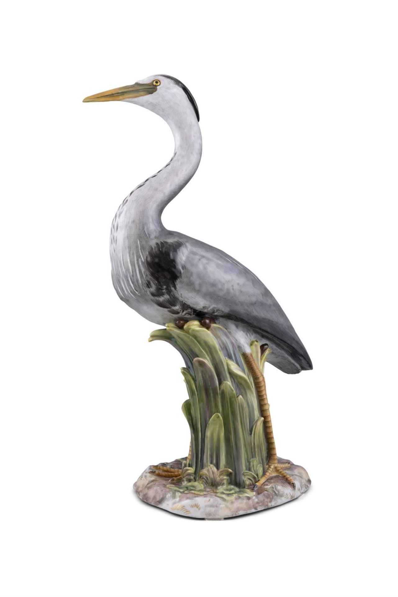 AN EXCEPTIONALLY LARGE 19TH CENTURY MEISSEN PAINTED PORCELAIN FIGURE OF A STANDING HERON IN - Image 3 of 6