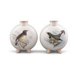 A PAIR OF 19TH CENTURY HANDPAINTED CHINA MOON VASES BY CERAMIC AND CRYSTAL PALACE ART UNION,