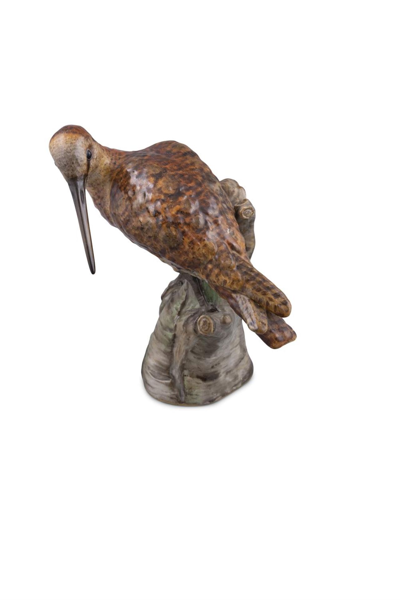 AN EARLY 19TH CENTURY MEISSEN PAINTED PORCELAIN MODEL OF A SNIPE standing by a tree trunk with - Image 2 of 3