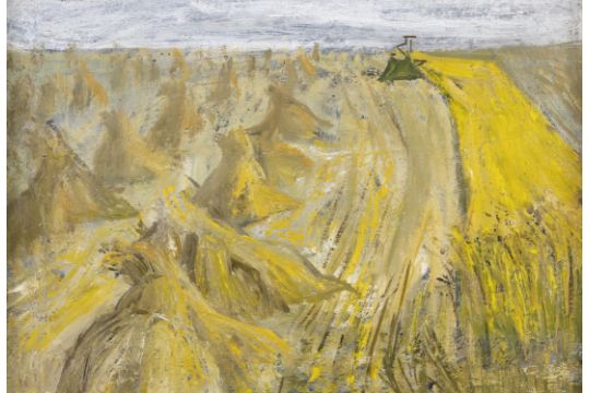 Basil Blackshaw RUA HRHA (1932-2016) Mowing Hay, c.1952 Oil on canvas, 25 x 36cm (9¾ x - Image 1 of 4