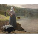 John F. Kavanagh (1853 - 1898) Woman on a River Bank Oil on canvas, 47 x 60cm (18½ x