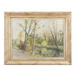 PAUL LUCIEN MAZE (1887-1979) A Tree Lined River Landscape in Autumn Pastel, 53.5 x 73.