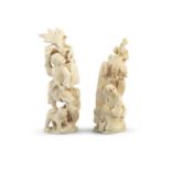 *A JAPANESE 19TH CENTURY IVORY CARVING OF STANDING MAN WITH A MONKEY Meiji period,